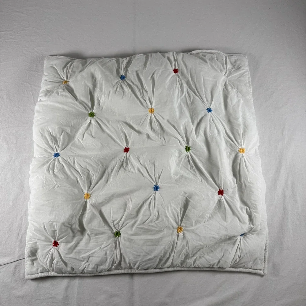 Pottery Barn White Pintuck Embroidered Multi-Colored Floral Tufts Euro Sham